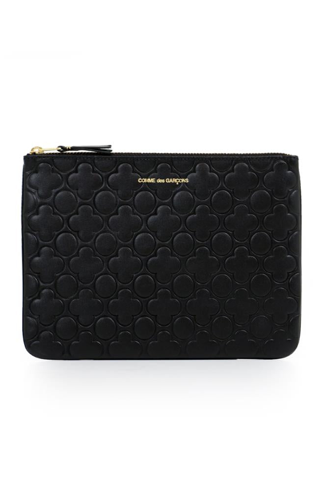 COMME DES GARCONS BAGS BLACK FLOWER EMBOSSED LEATHER POUCH BLACK