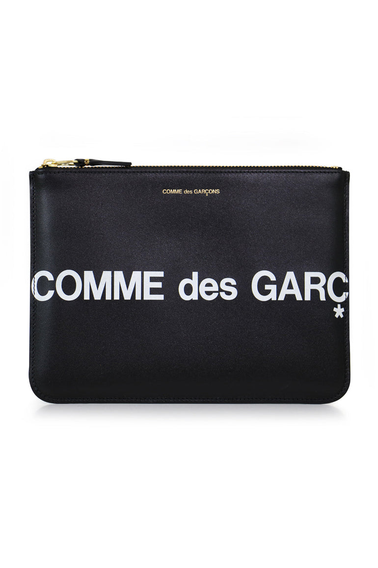 COMME DES GARCONS BAGS BLACK HUGE LOGO LEATHER POUCH BLACK