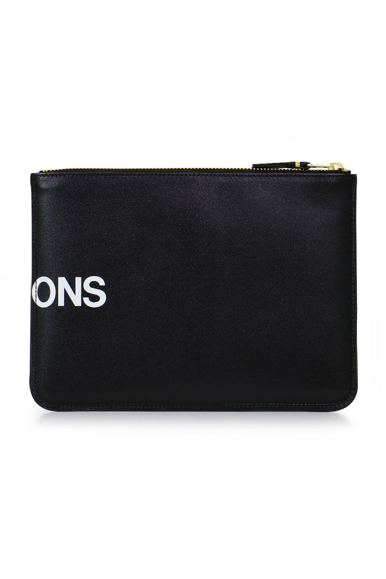 COMME DES GARCONS BAGS BLACK HUGE LOGO LEATHER POUCH BLACK