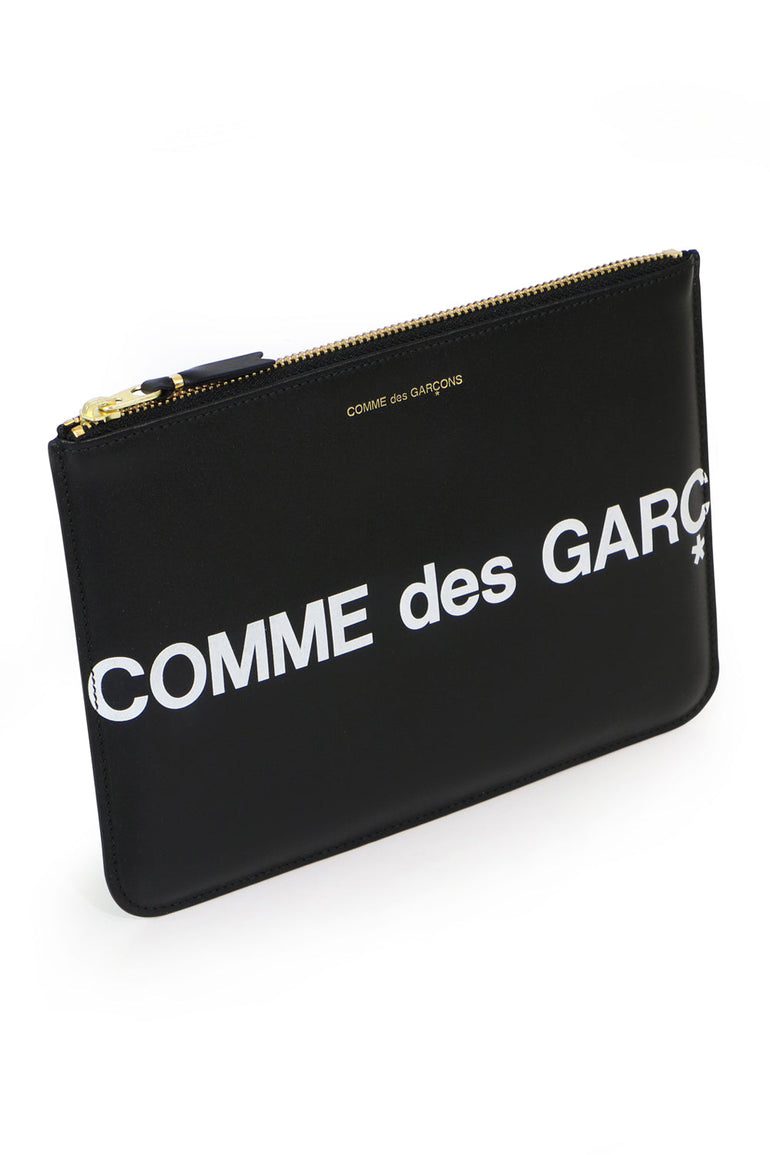 COMME DES GARCONS BAGS BLACK HUGE LOGO LEATHER POUCH BLACK