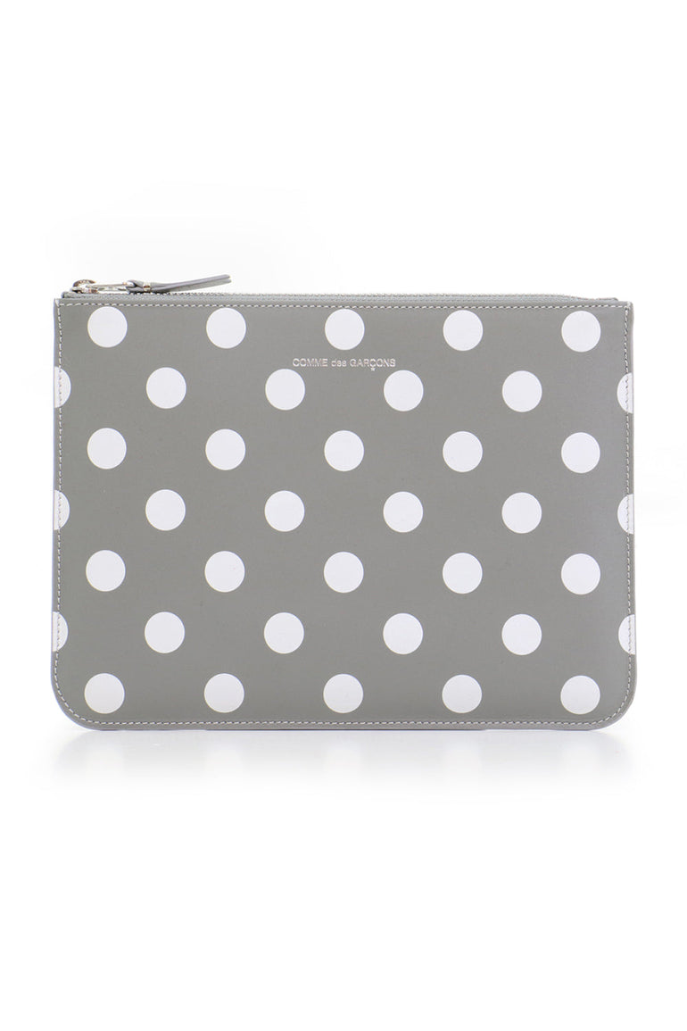 CDG WALLET POLKA DOT LEATHER POUCH GREY NEW SEASON ONLINE PARLOUR