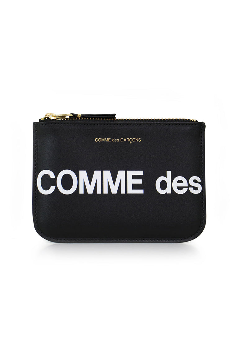 COMME DES GARCONS BAGS BLACK SMALL HUGE LOGO LEATHER POUCH BLACK