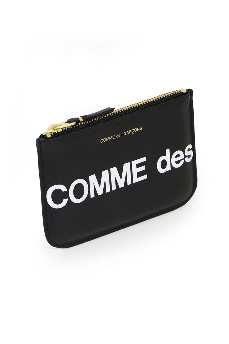 COMME DES GARCONS BAGS BLACK SMALL HUGE LOGO LEATHER POUCH BLACK