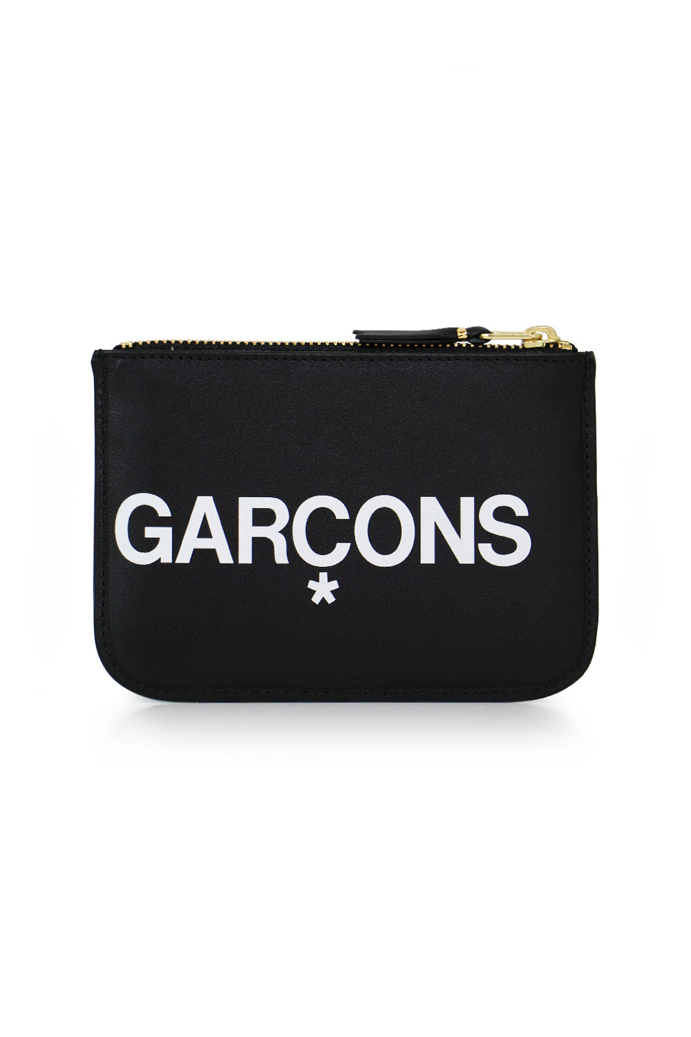 COMME DES GARCONS BAGS BLACK SMALL HUGE LOGO LEATHER POUCH BLACK