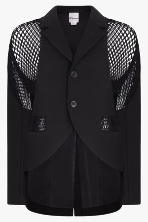 COMME DES GARCONS NOIR KEI NINOMIYA RTW Mesh Panel Single Breasted Wool Blazer | Black