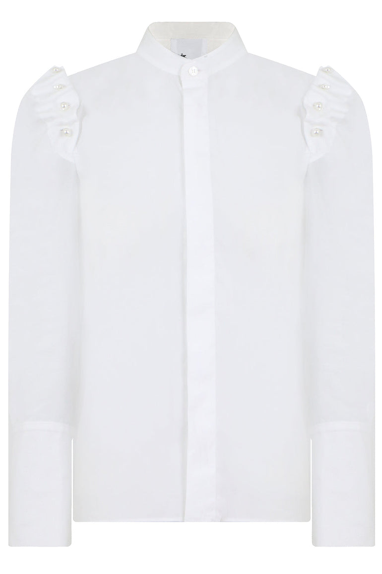 COMME DES GARCONS NOIR KEI NINOMIYA RTW NOIR BUTTONED PEARL SHOULDER SHIRT L/S WHITE