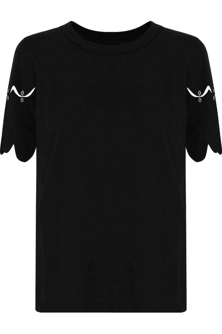 COMME DES GARCONS NOIR KEI NINOMIYA RTW NOIR SCALLOPED SLEEVE T-SHIRT BLACK