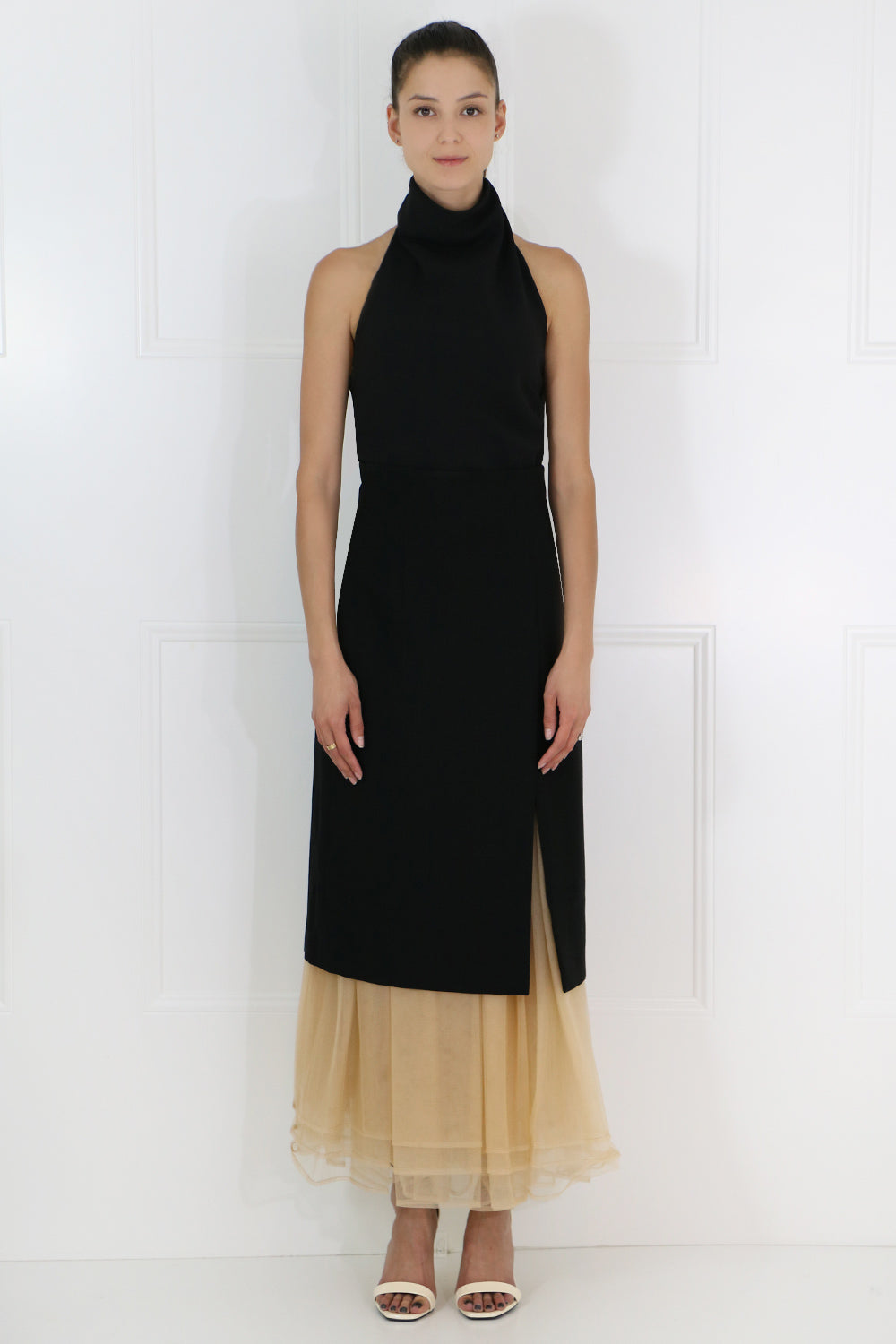 COMME DES GARCONS NOIR KEI NINOMIYA RTW NOIR TULLE MIDI SKIRT BLACK/BEIGE