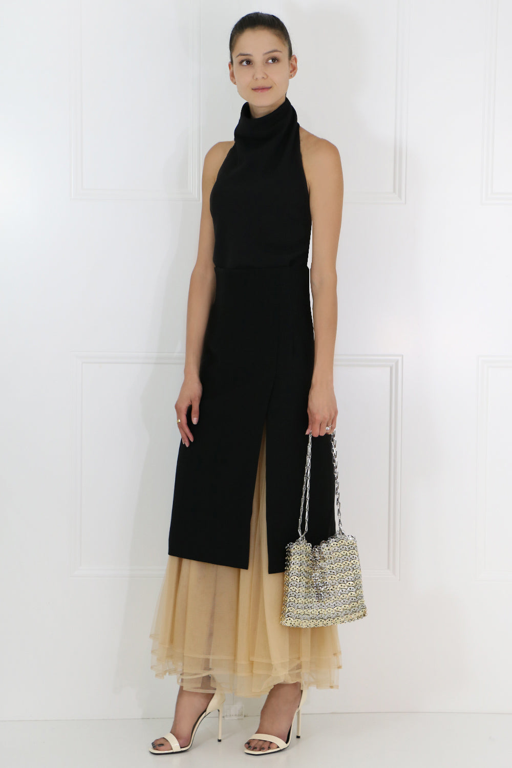 COMME DES GARCONS NOIR KEI NINOMIYA RTW NOIR TULLE MIDI SKIRT BLACK/BEIGE