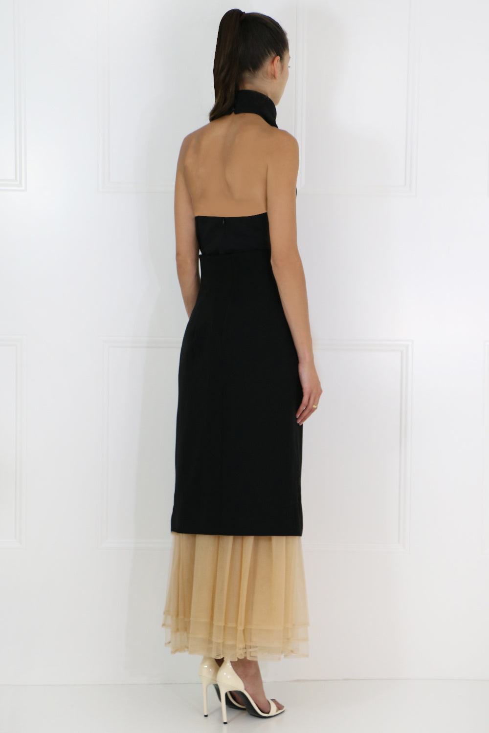 COMME DES GARCONS NOIR KEI NINOMIYA RTW NOIR TULLE MIDI SKIRT BLACK/BEIGE