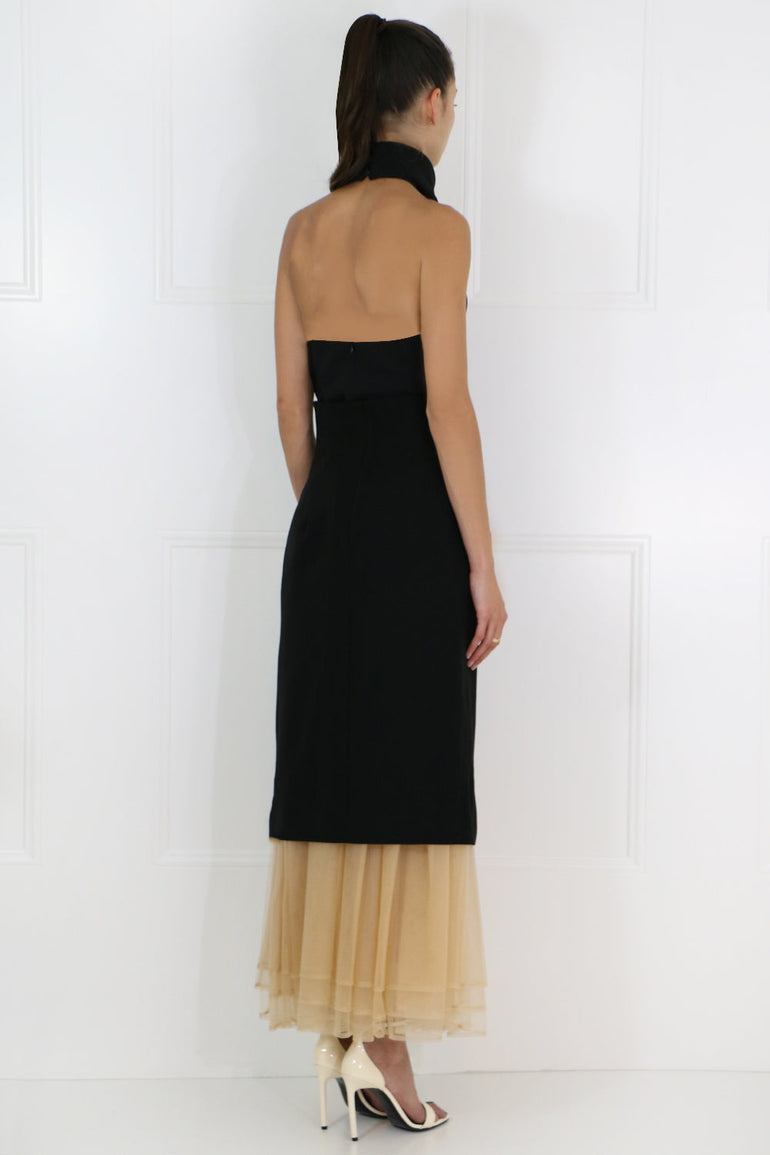 COMME DES GARCONS NOIR KEI NINOMIYA RTW NOIR TULLE MIDI SKIRT BLACK/BEIGE