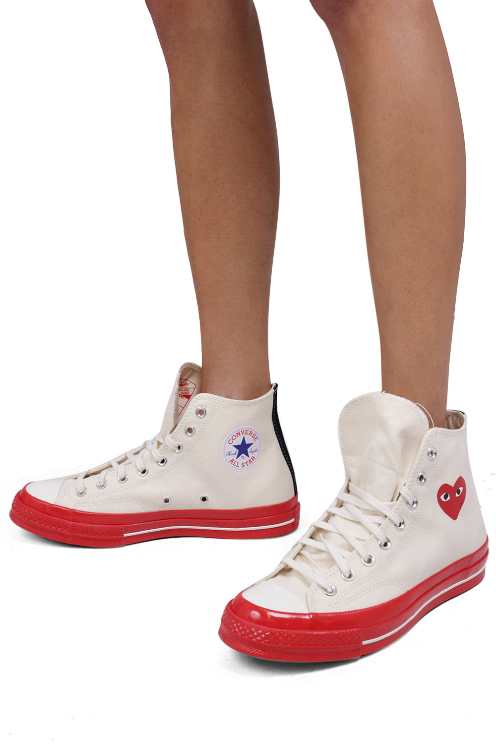 COMME DES GARCONS PLAY SHOES HIGH TOP HEART CONVERSE | OFF WHITE
