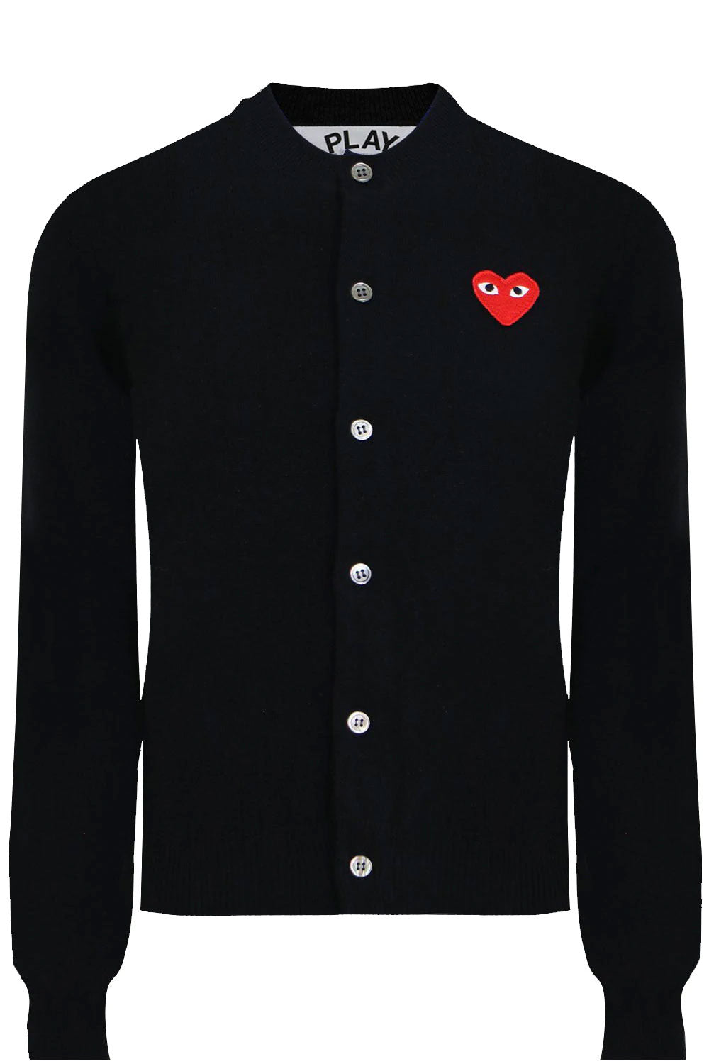 COMME DES GARCONS PLAY RTW PLAY CREW NECK CARDIGAN RED HEART BLACK