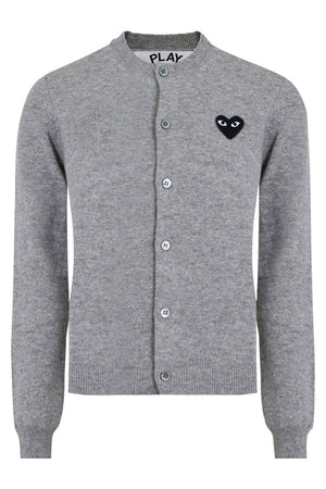 COMME DES GARCONS PLAY RTW PLAY CREWNECK CARDIGAN | LIGHT GREY/BLACK HEART