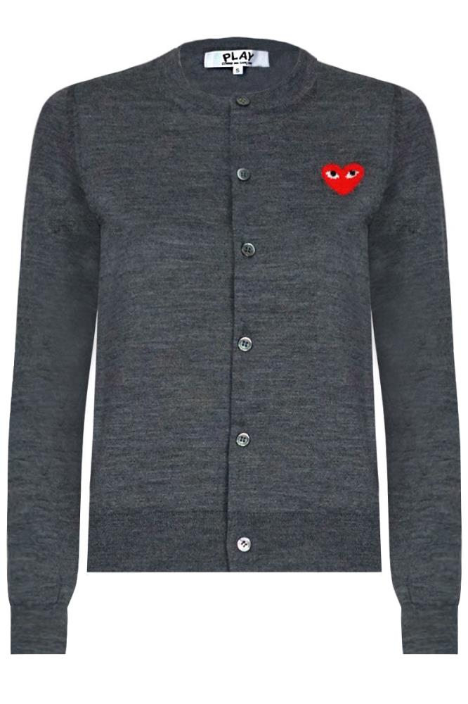 COMME DES GARCONS PLAY RTW GREY / JP L PLAY KNIT CARDIGAN GREY RED HEART