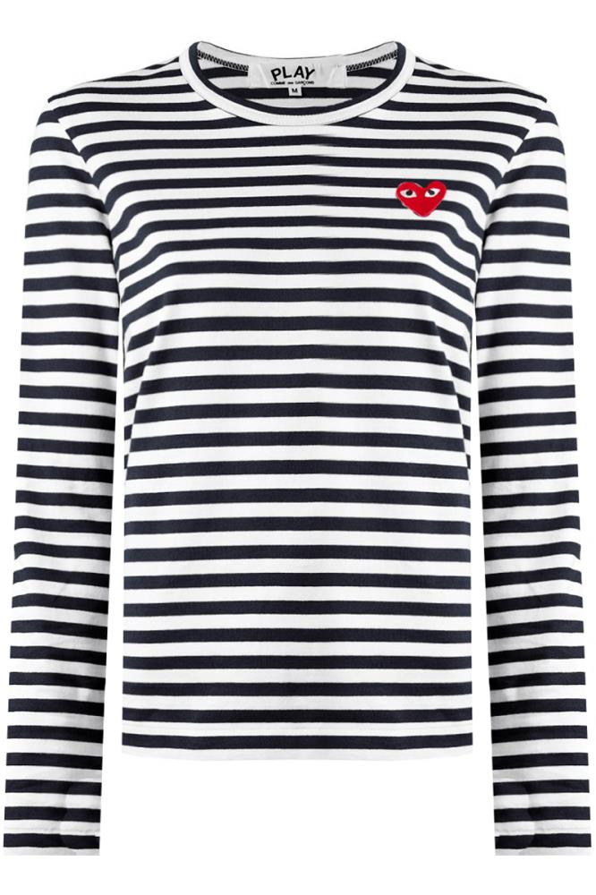 COMME DES GARCONS PLAY RTW BLACK / JP L PLAY LONG SLEEVE BLACK STRIPED T-SHIRT RED HEART