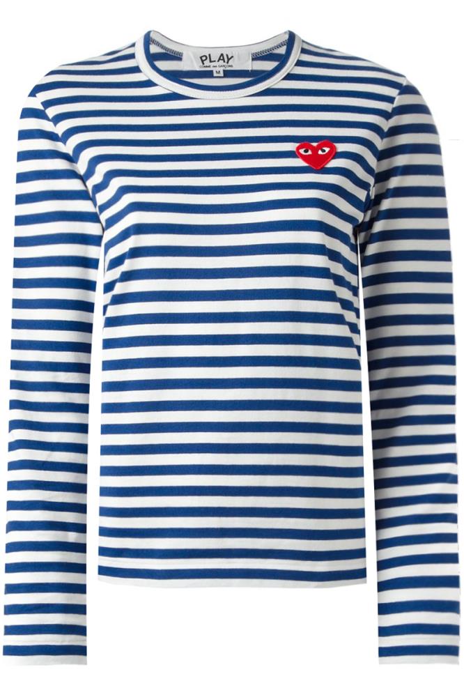 COMME DES GARCONS PLAY RTW BLUE / JP L PLAY LONG SLEEVE BLUE STRIPED T-SHIRT RED HEART
