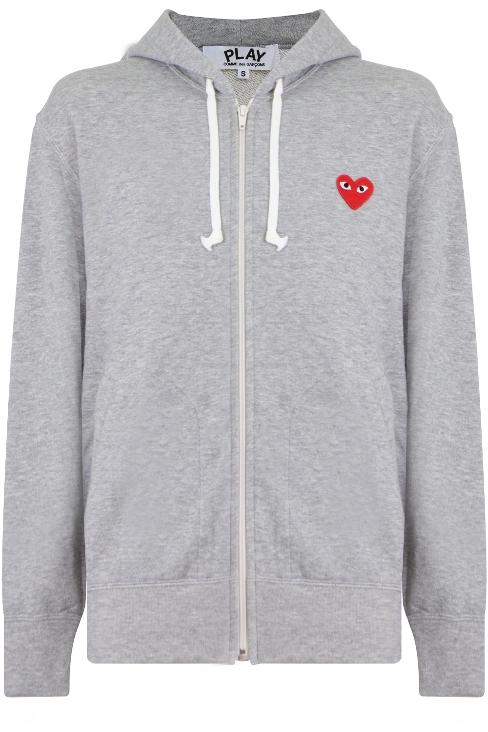 COMME DES GARCONS PLAY RTW PLAY MENS SINGLE HEART ZIP HOODY | LIGHT GREY/RED HEART