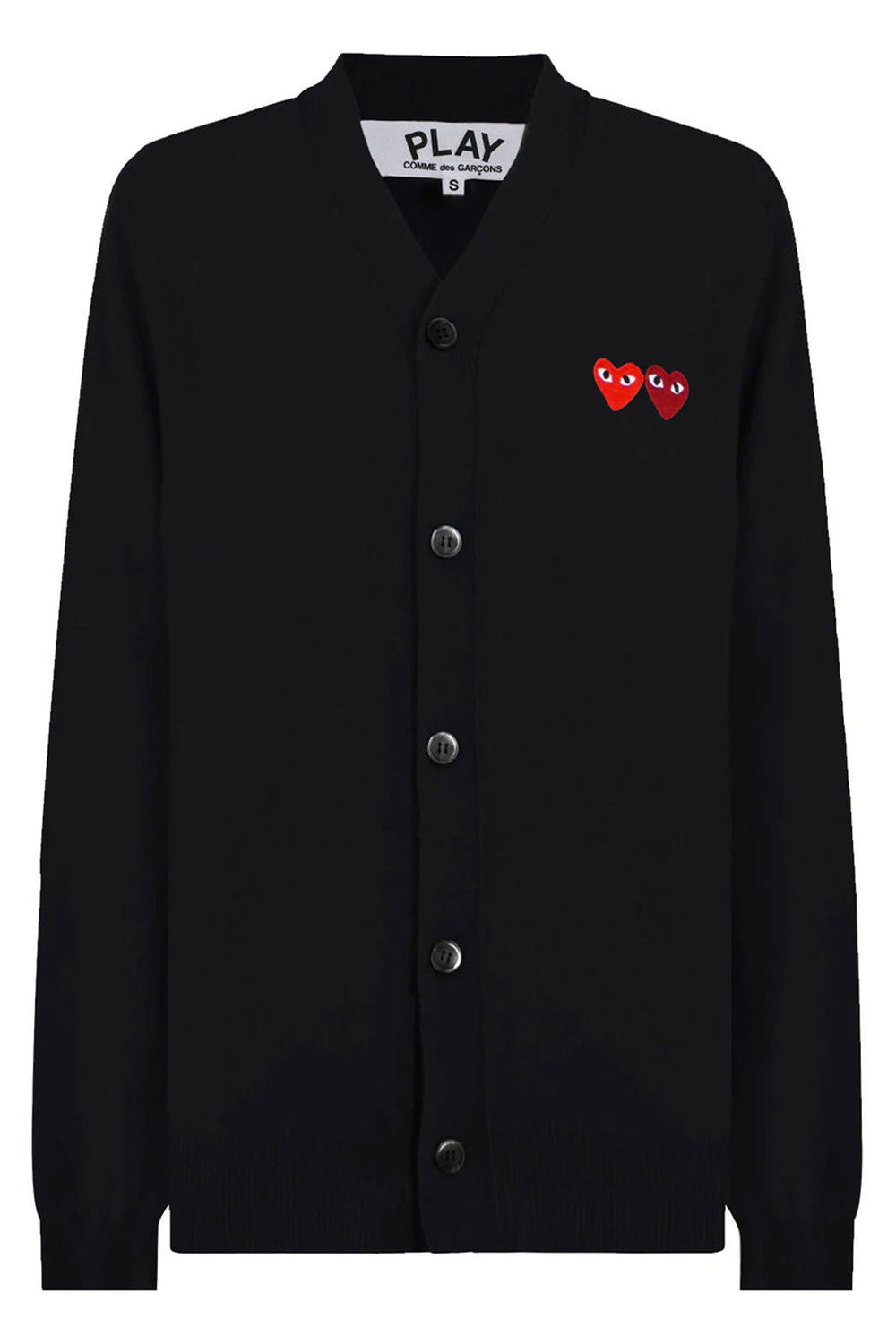 COMME DES GARCONS PLAY RTW PLAY MENS V-NECK DOUBLE HEART CARDIGAN | BLACK/RED HEARTS
