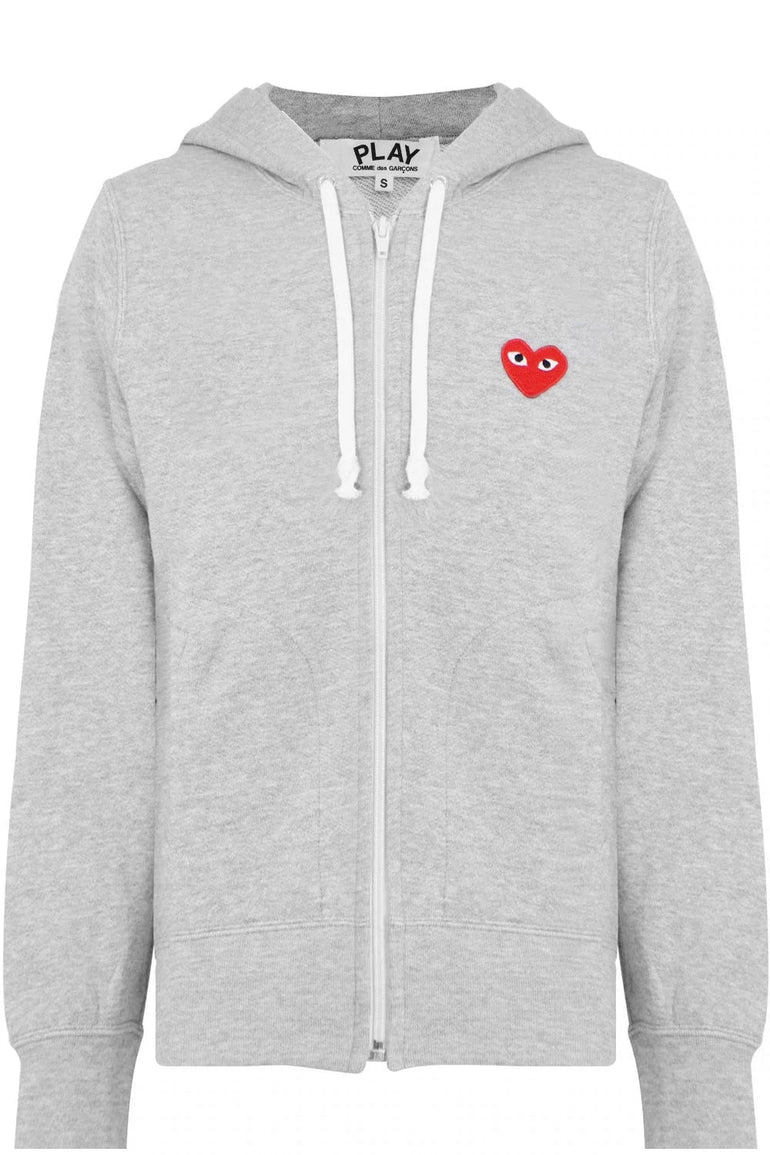 COMME DES GARCONS PLAY RTW PLAY RED HEART ZIPPED HOODY LIGHT GREY