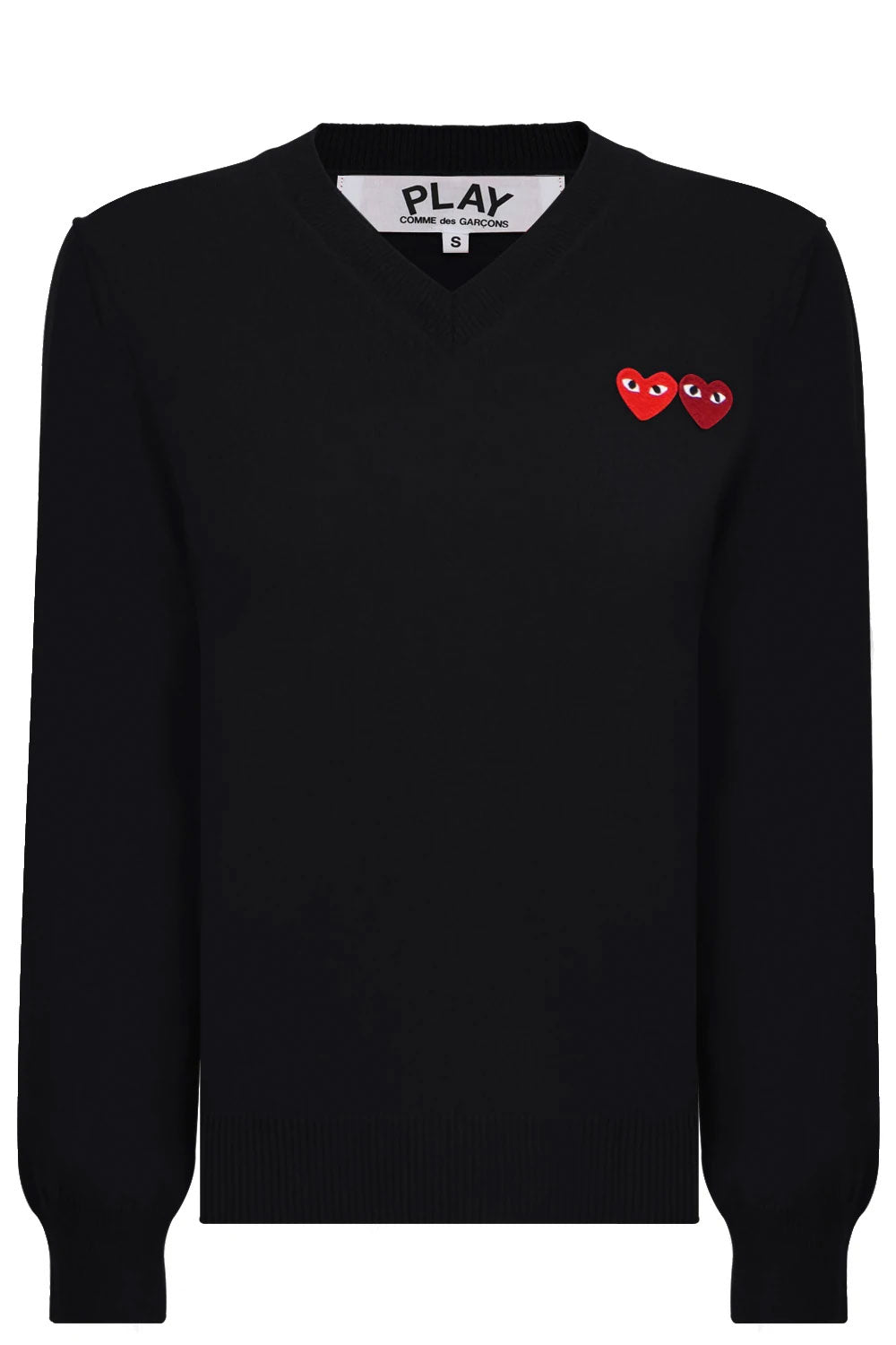 COMME DES GARCONS PLAY RTW PLAY V-NECK PULLOVER DOUBLE HEART BLACK