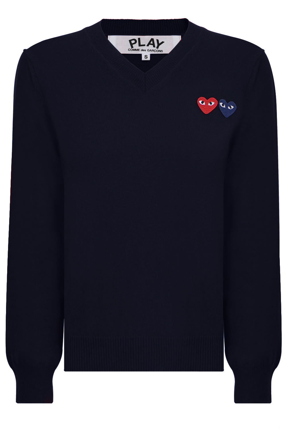 COMME DES GARCONS PLAY RTW PLAY V-NECK PULLOVER DOUBLE HEART NAVY