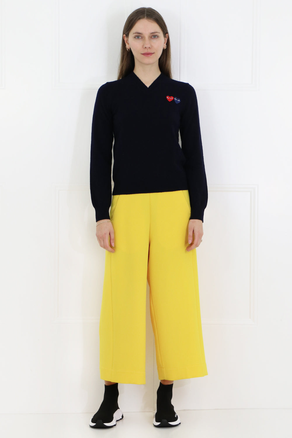 COMME DES GARCONS PLAY RTW PLAY V-NECK PULLOVER DOUBLE HEART NAVY