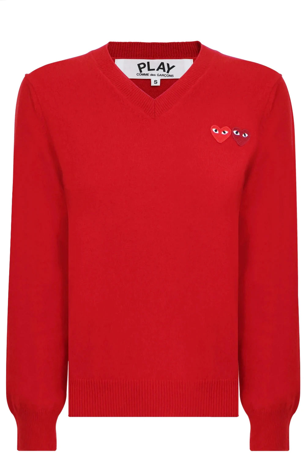 COMME DES GARCONS PLAY RTW PLAY V-NECK PULLOVER DOUBLE HEART RED