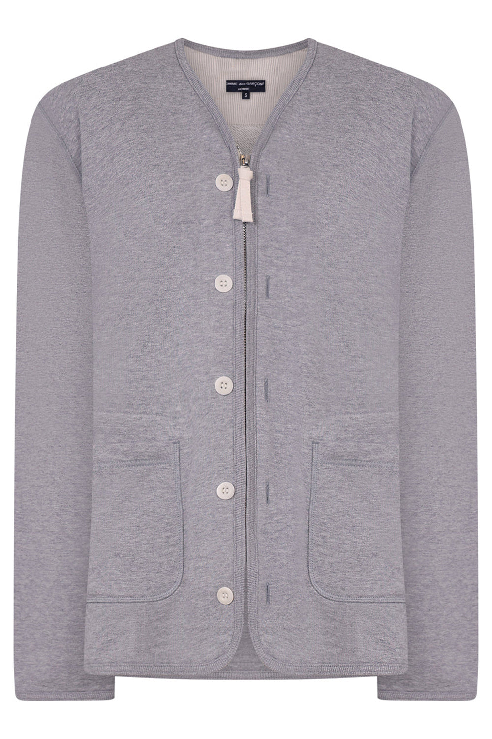 COMME DES GARCONS RTW CONTRAST BUTTON CARDIGAN | TOP GREY