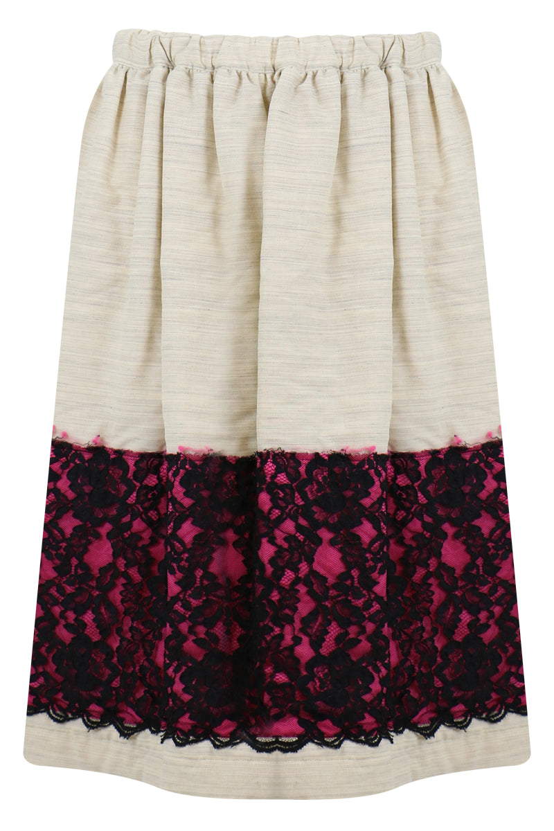 COMME DES GARCONS RTW CONTRAST LACE SKIRT NATURAL/BLACK/PINK