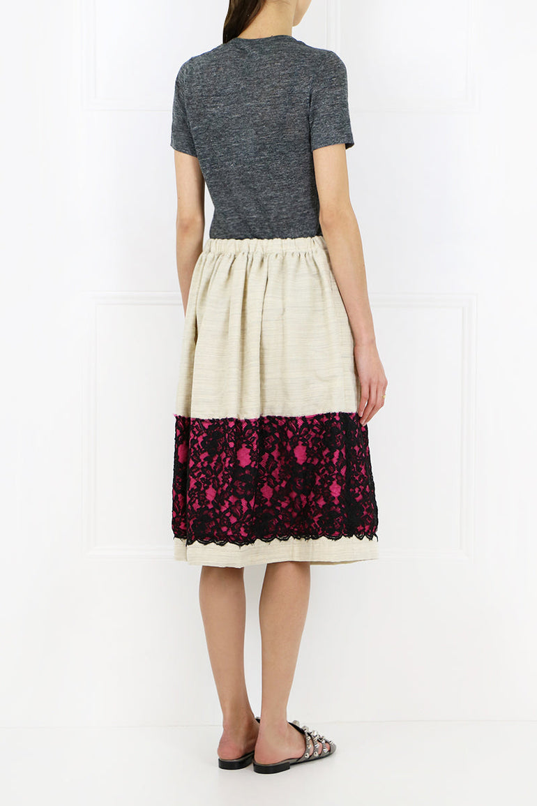 COMME DES GARCONS RTW CONTRAST LACE SKIRT NATURAL/BLACK/PINK
