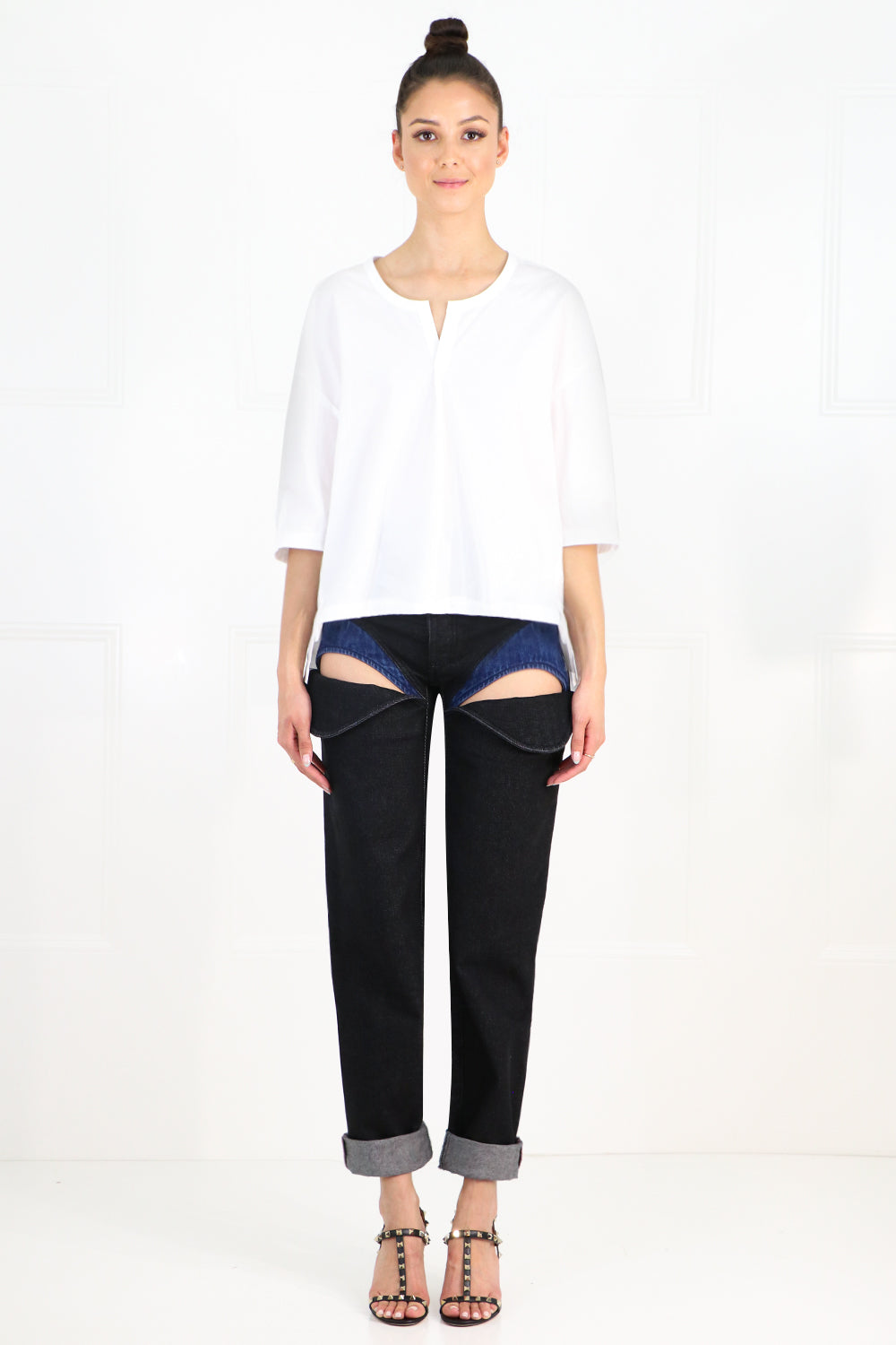 COMME DES GARCONS RTW COTTON FLARE BLOUSE 3/4SL WHITE
