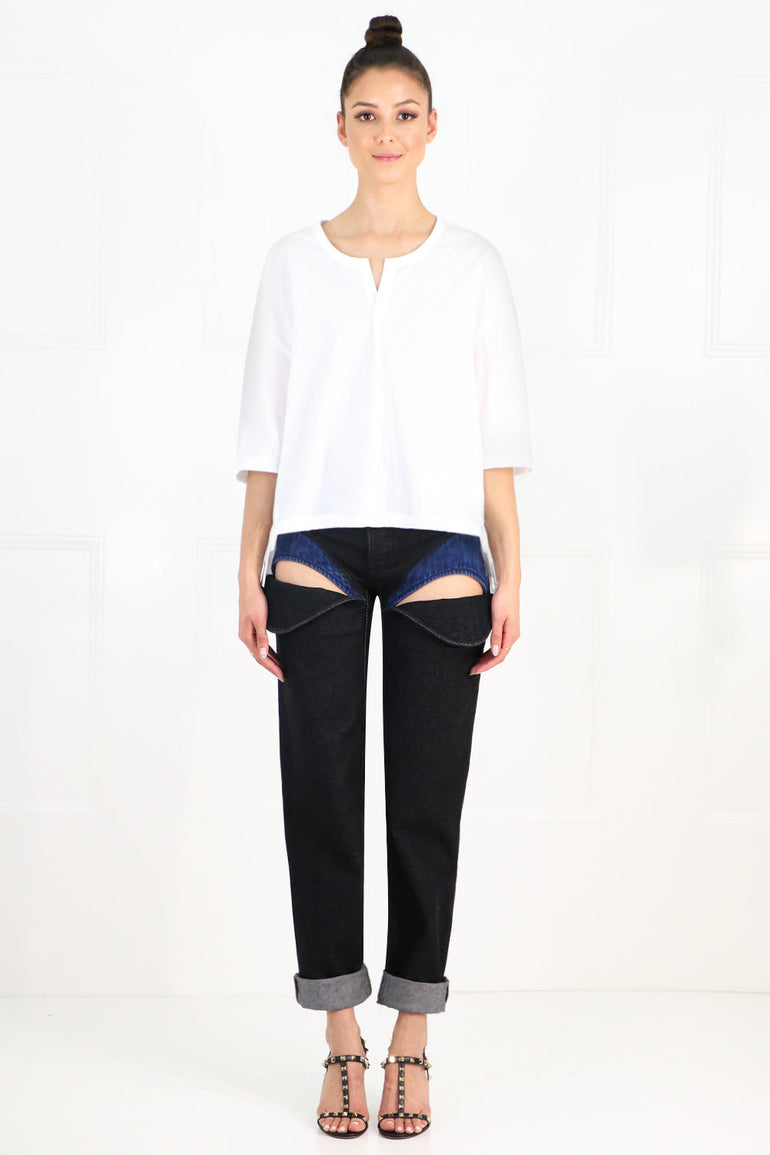 COMME DES GARCONS RTW COTTON FLARE BLOUSE 3/4SL WHITE
