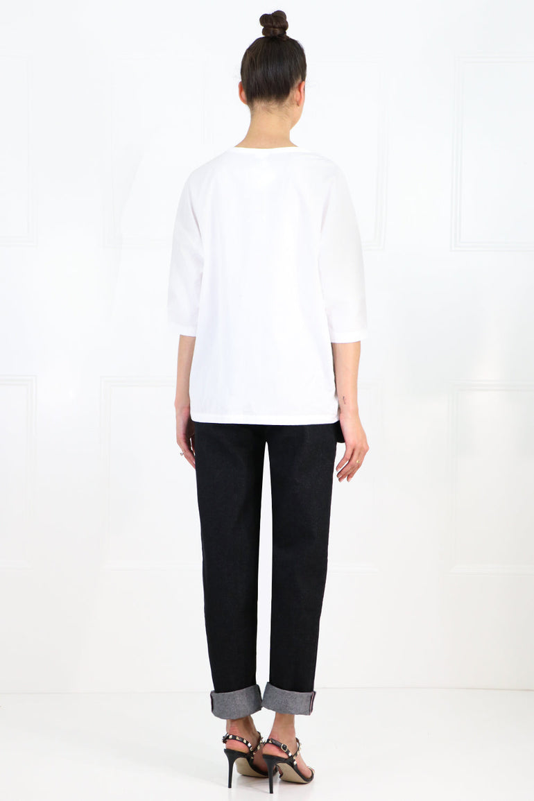 COMME DES GARCONS RTW COTTON FLARE BLOUSE 3/4SL WHITE