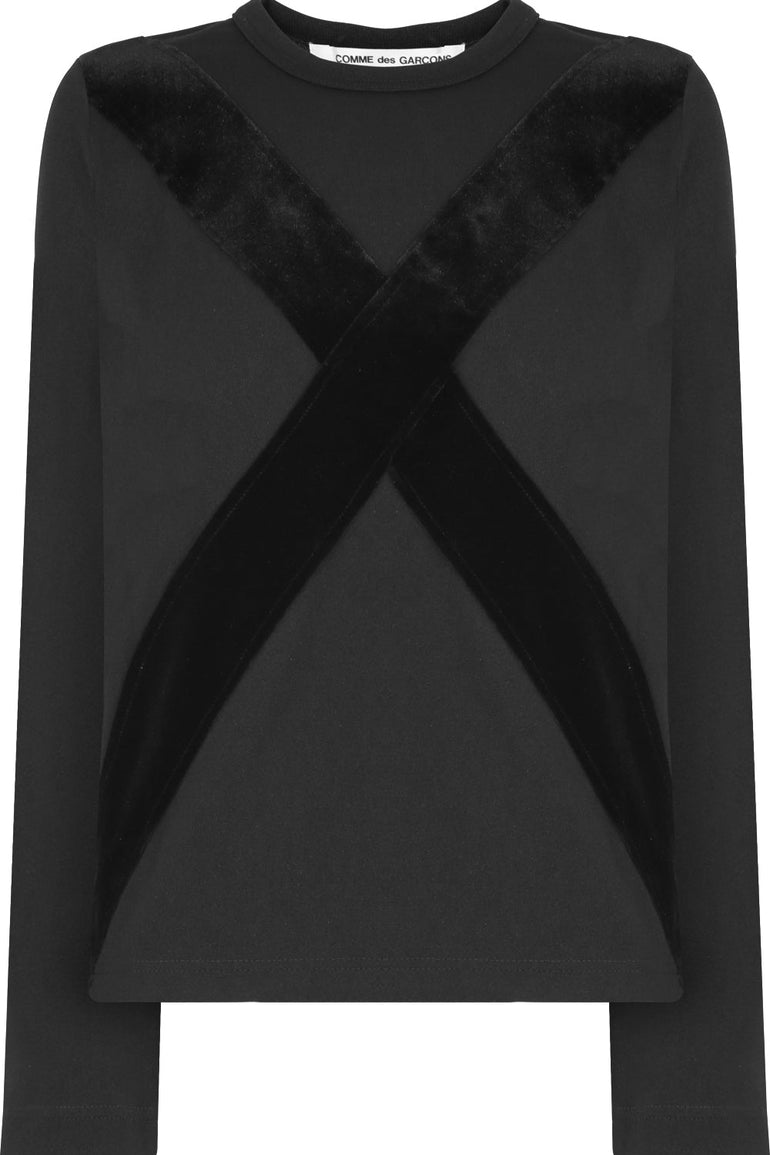 COMME DES GARCONS RTW CROSS EMBROIDERED T-SHIRT L/S BLACK