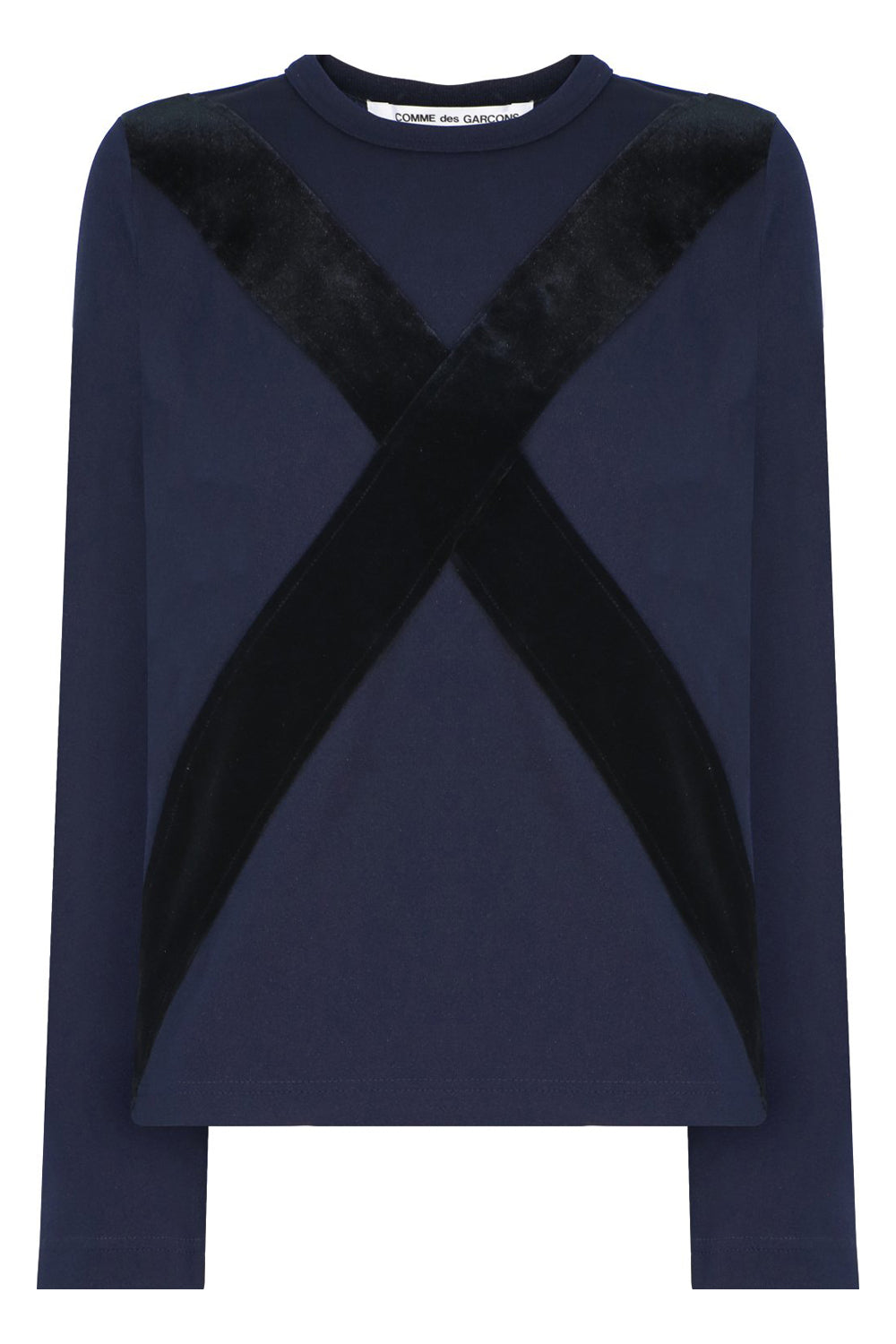 COMME DES GARCONS RTW CROSS EMBROIDERED T-SHIRT L/S NAVY