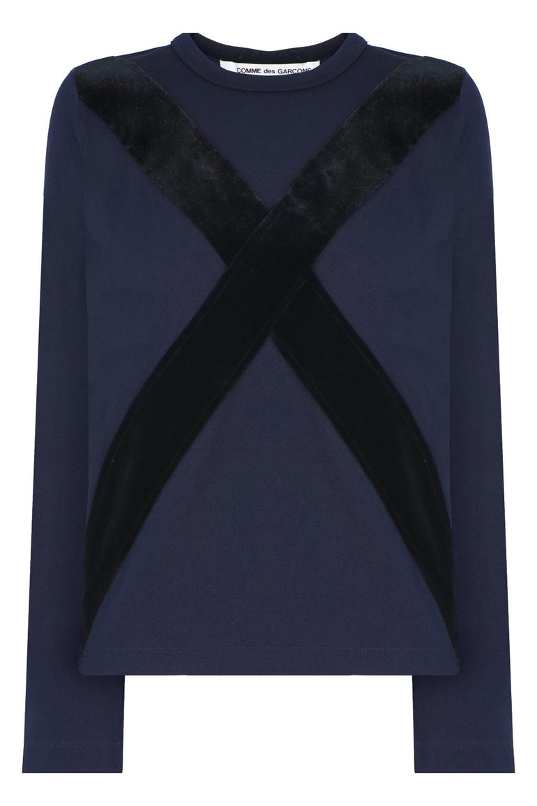 COMME DES GARCONS RTW CROSS EMBROIDERED T-SHIRT L/S NAVY