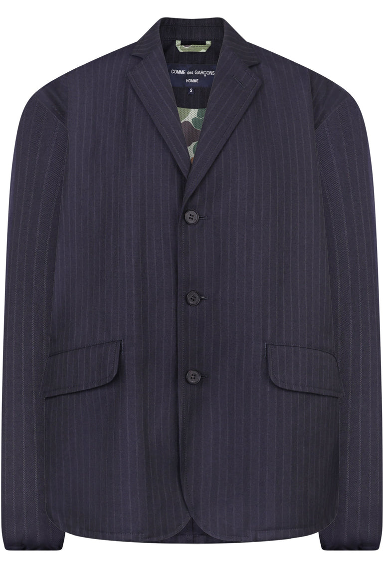 COMME DES GARCONS RTW HERRINGBONE STRIPE BLAZER | NAVY/GREY