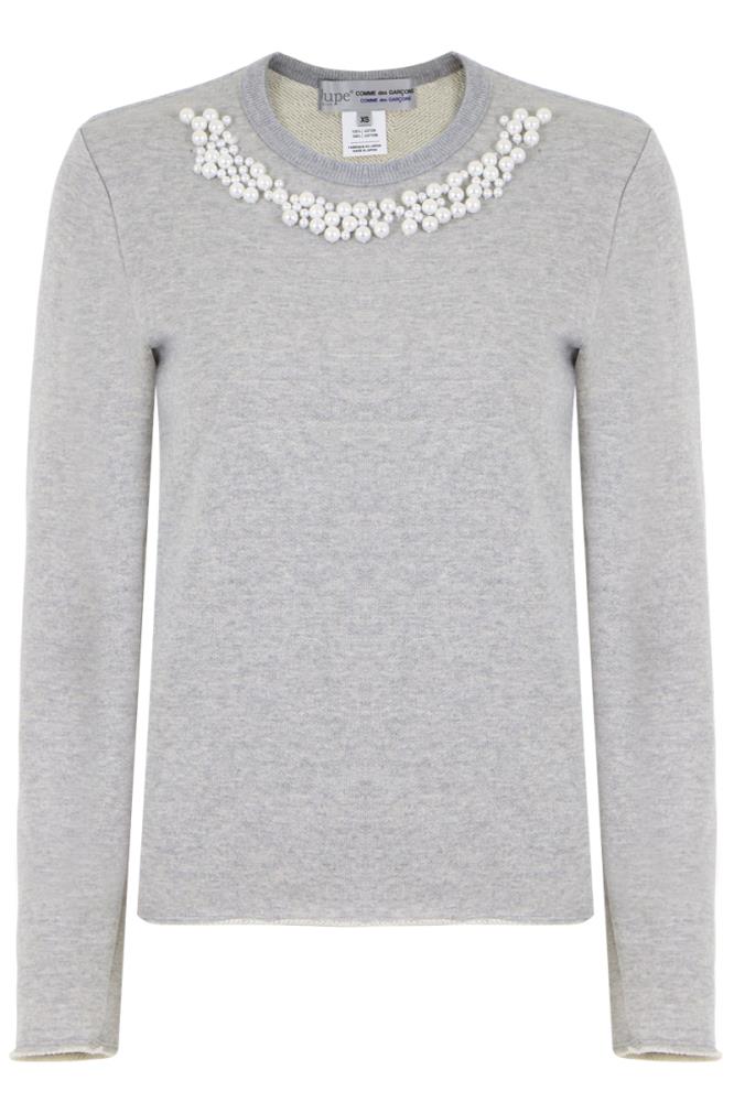 COMME DES GARCONS RTW GREY / JP L PEARL EMBROIDERED SWEATSHIRT GREY