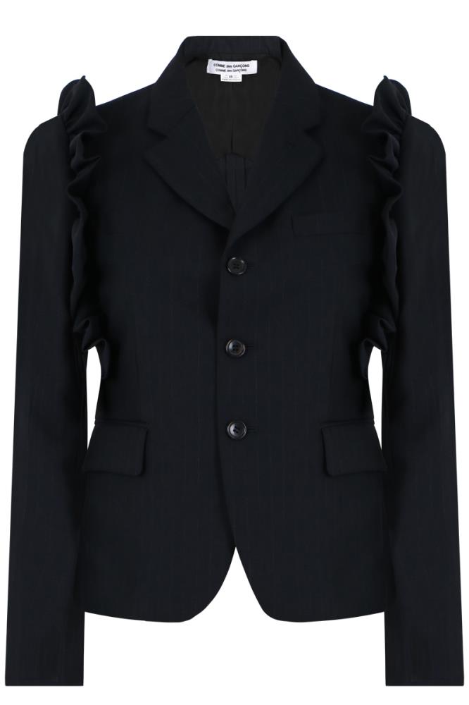 COMME DES GARCONS RTW BLUE / JP L PINSTRIPE RUFFLE BLAZER