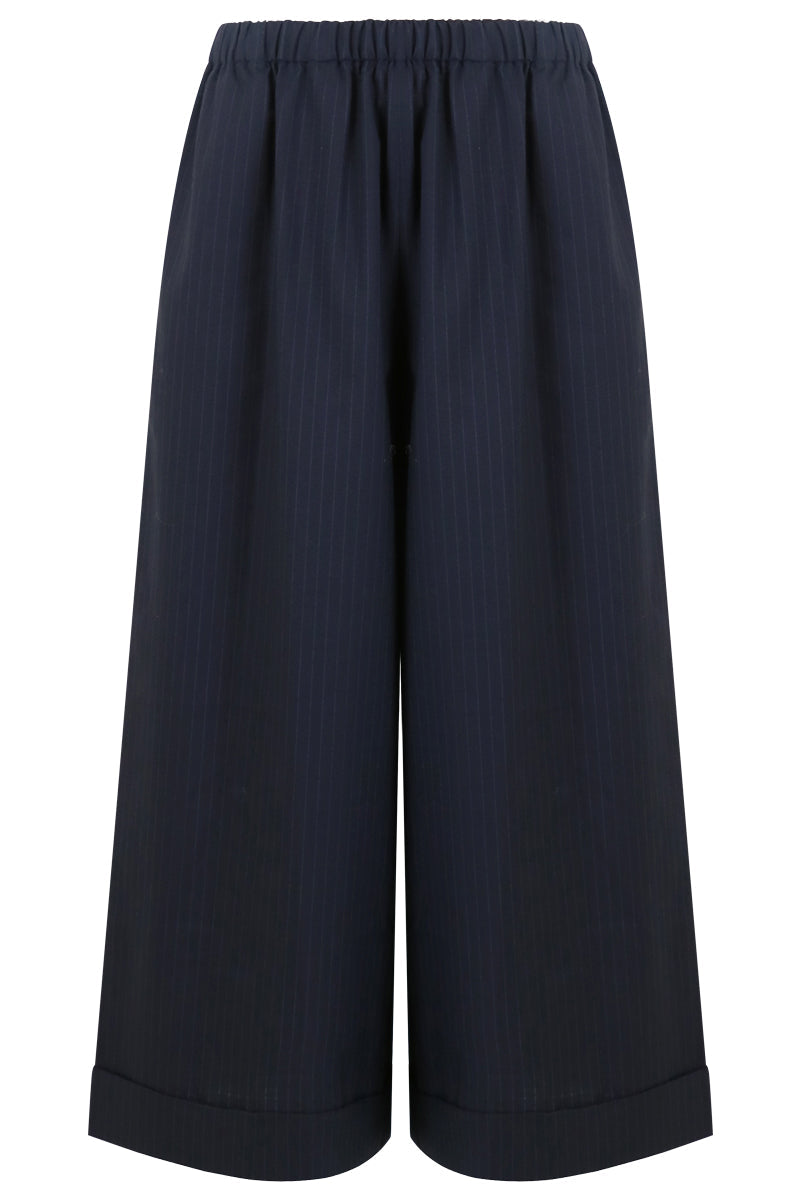 COMME DES GARCONS RTW PINSTRIPE WIDE LEG PANTS NAVY