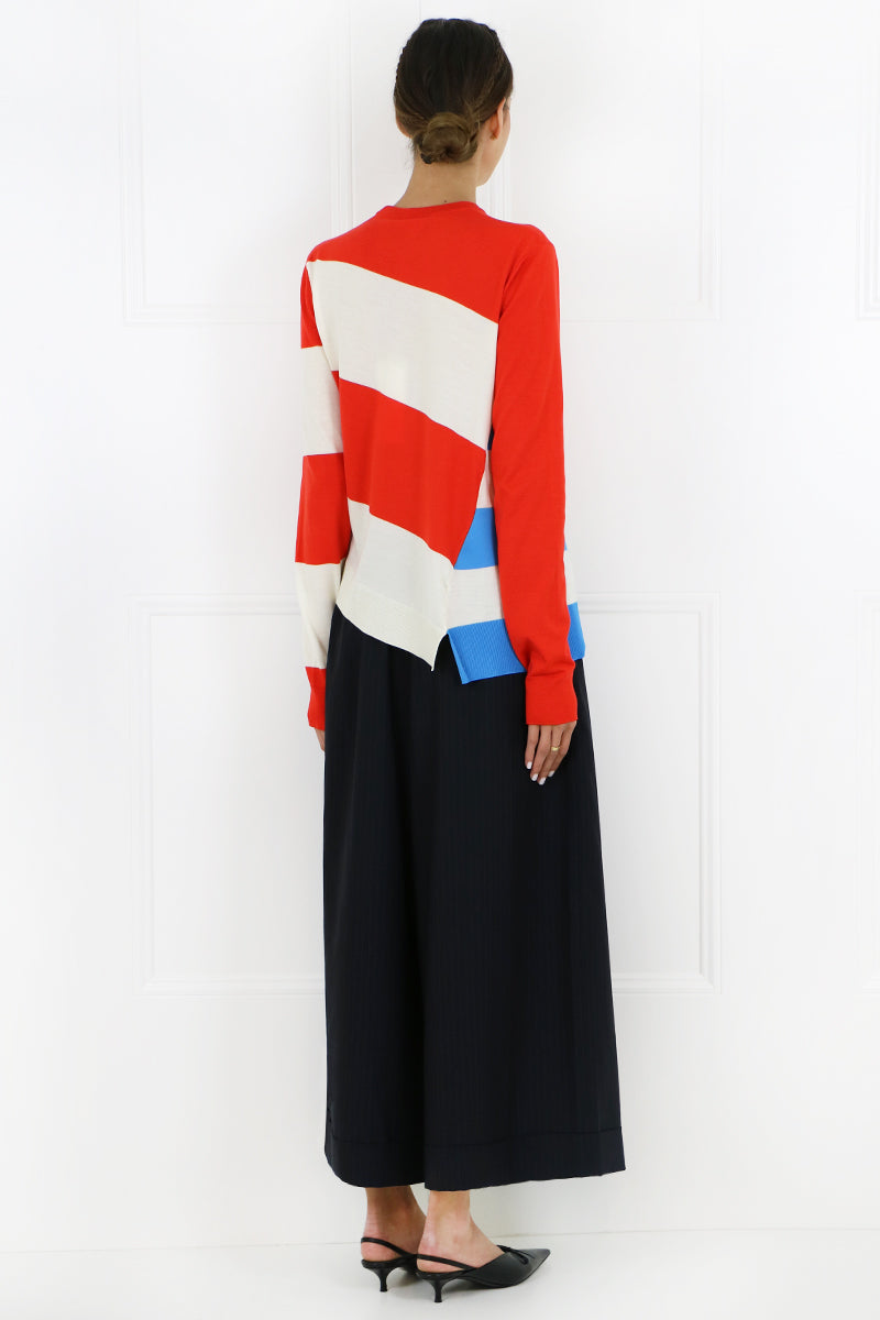 COMME DES GARCONS RTW PINSTRIPE WIDE LEG PANTS NAVY