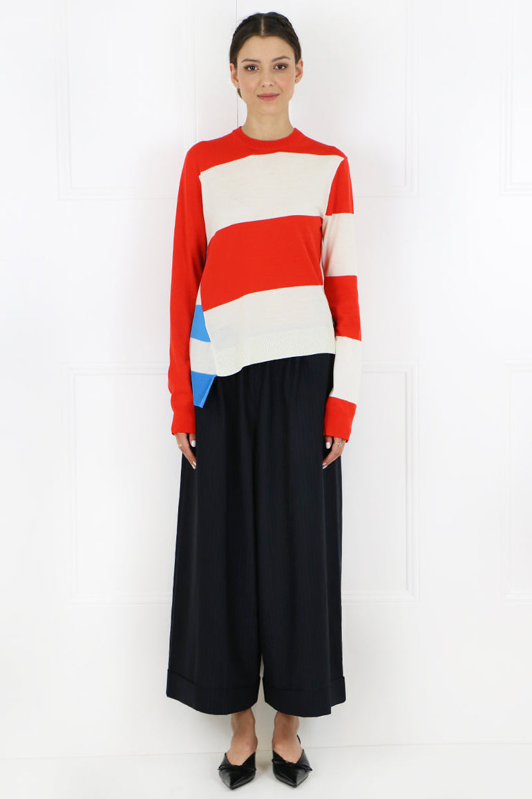 COMME DES GARCONS RTW PINSTRIPE WIDE LEG PANTS NAVY