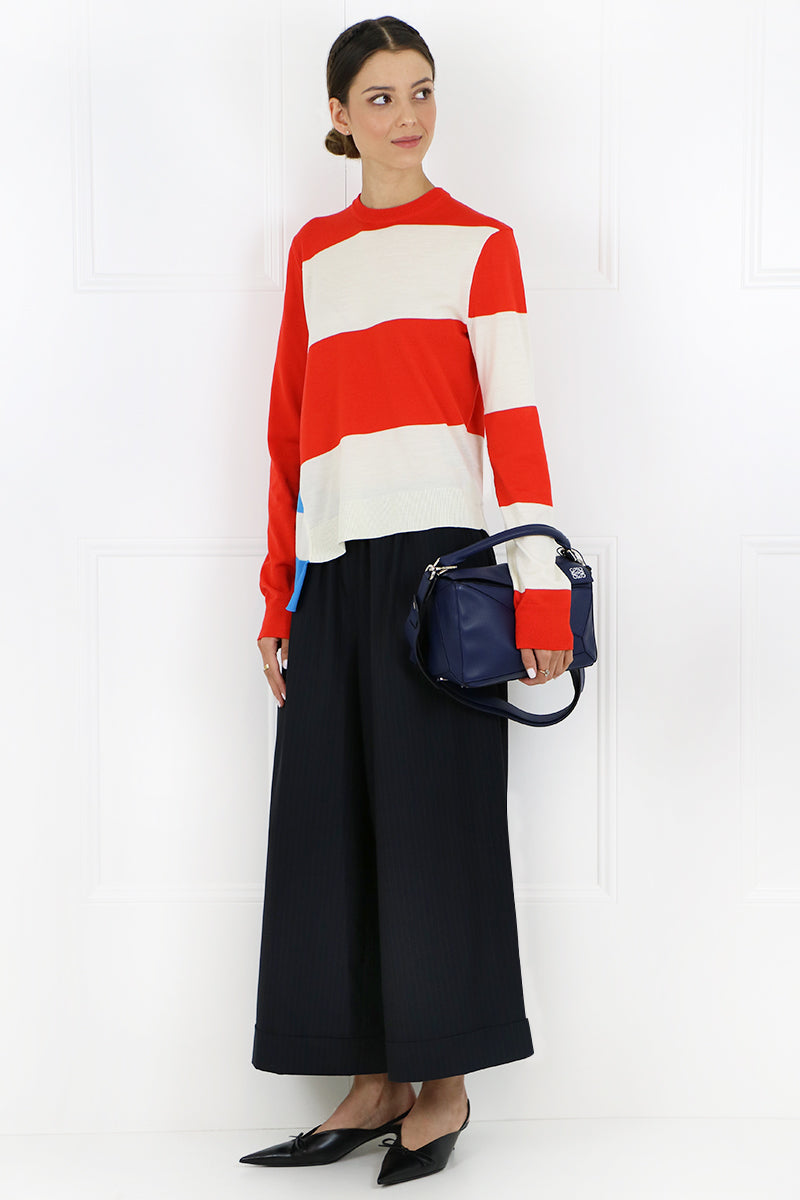 COMME DES GARCONS RTW PINSTRIPE WIDE LEG PANTS NAVY