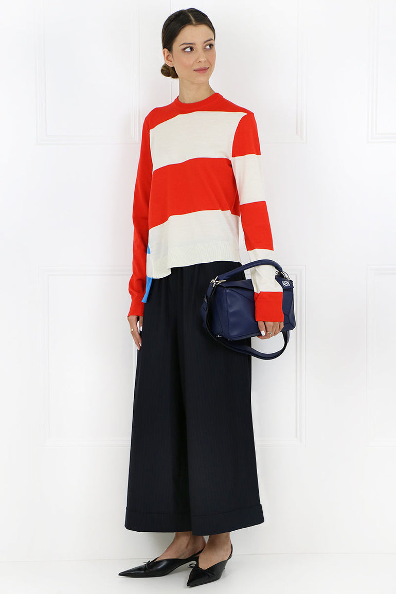 COMME DES GARCONS RTW PINSTRIPE WIDE LEG PANTS NAVY