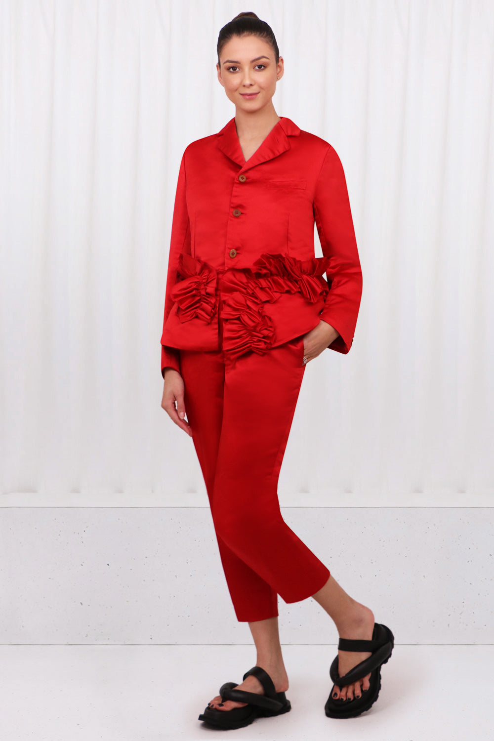 COMME DES GARCONS RTW RUCHED HEM BLAZER | RED