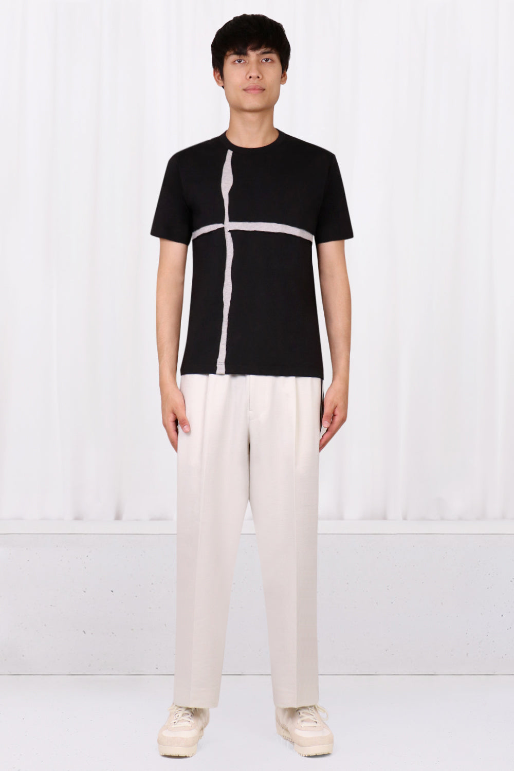 COMME DES GARCONS RTW T-SHIRT WITH UNDERLAY GREY CROSS | BLACK