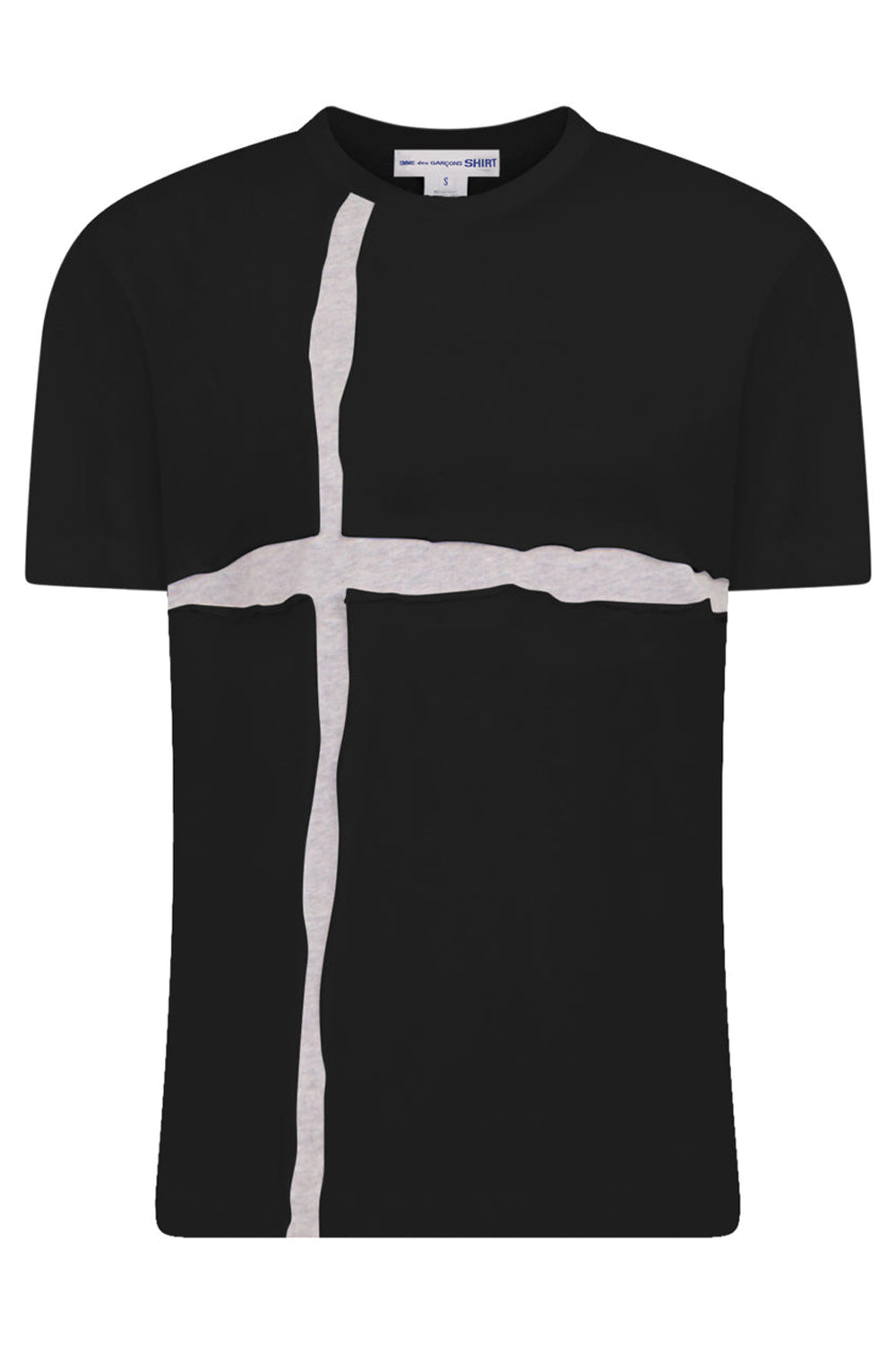 COMME DES GARCONS RTW T-SHIRT WITH UNDERLAY GREY CROSS | BLACK