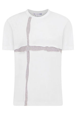 COMME DES GARCONS RTW T-SHIRT WITH UNDERLAY GREY CROSS | WHITE