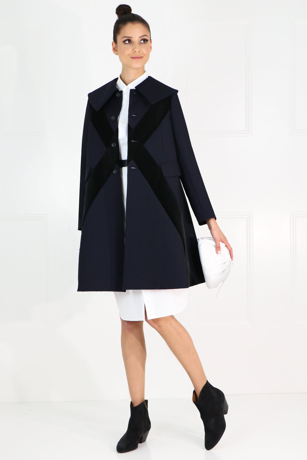 COMME DES GARCONS RTW VELVET CROSS EMBROIDERED COAT NAVY